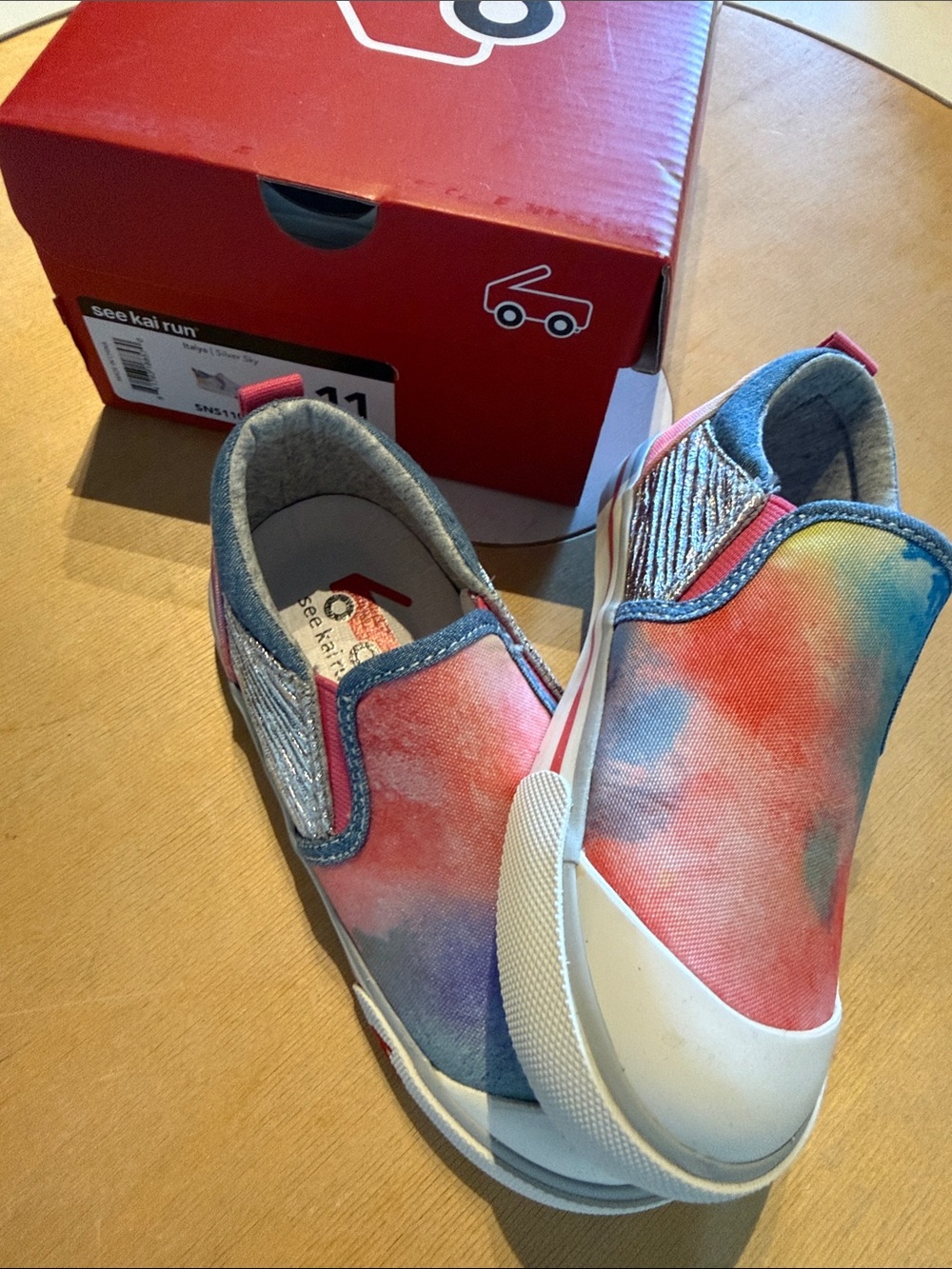 See Kai Run italya silver Sky Kids Slip-On Sneakers in Tie-Dye Pink Blue Orange